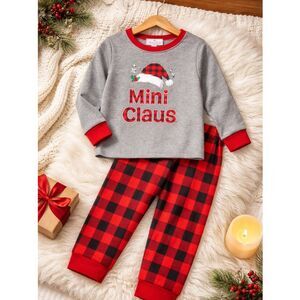 NWT -Girls 2 piece Christmas Pajama Set Mini Clause Buffalo Plaid -Holiday